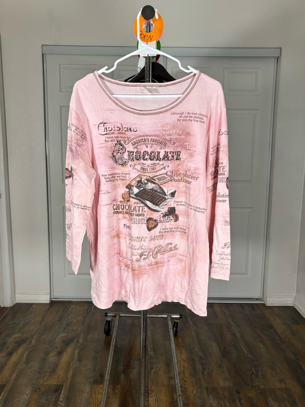 Women's Pink Chocolate Graphic Long Sleeve Tee
